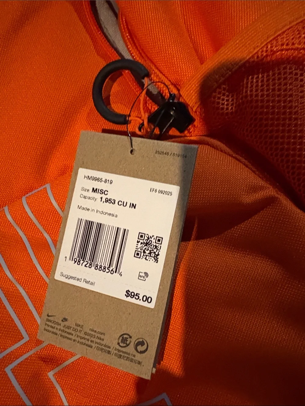 Nike Elite Bright Orange Elite Backpack with Black Base